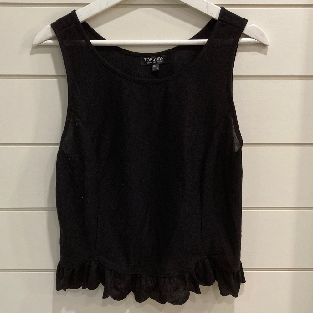 Topshop Black Tank with Ruffle Hem